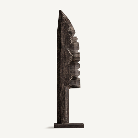 Etnic - Sculptură din lemn de suar maro închis în formă de frunză, cu margine crestată în trepte