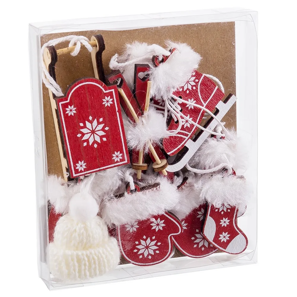Obiecte decorative - Set de 10 Decoratii din Lemn pentru Brad CreativDeco - Farmec Rustic de Sarbatori