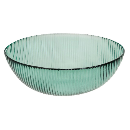 Set de douăsprezece boluri mari din sticlă reciclată verde, adânci, cu striații
