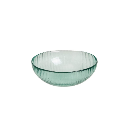 Set de douăsprezece boluri mici din sticlă reciclată verde, cu pereți striați