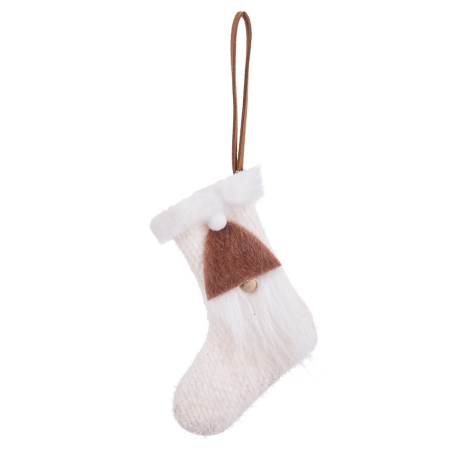 Scandinav - Set 12 ciorăpei de agățat din tricot alb cu margine pufoasă spiriduș cu căciulă maro și barbă albă