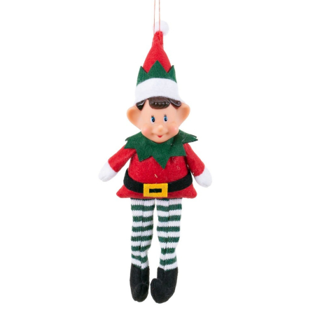 Obiecte decorative in Stil Festiv - Set 12 elfi de agățat din textil cu căciulă verde jachetă roșie și picioare în dungi