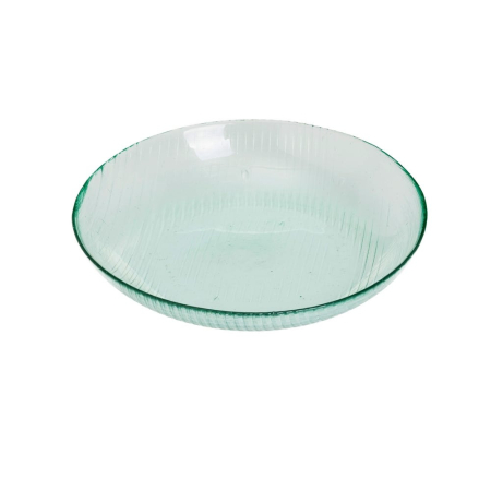 Farfurii - Set de douăsprezece farfurii adânci din sticlă reciclată verde pal, cu dungi