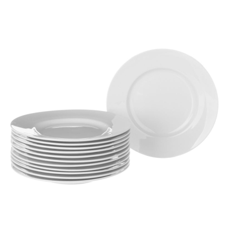 Colectia noua - Set de douăsprezece farfurii întinse din porțelan alb lucios, fără decor