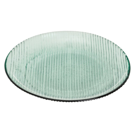 Farfurii - Set de douăsprezece farfurii întinse din sticlă reciclată verde, cu margine neagră