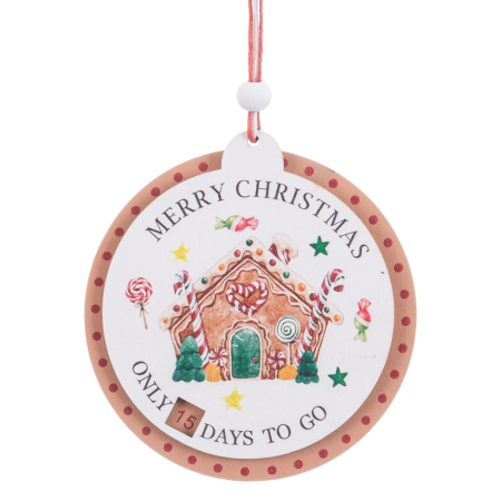 Craciun - Set 12 ornamente cerc Merry Christmas din lemn cu căsuță de turtă dulce și Only Days To Go
