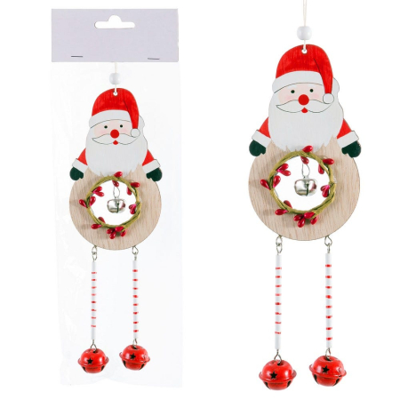 Craciun - Set 12 ornamente Moș Crăciun cu coroniță clopoțel și picioare din mărgele în dungi cu clopoței roșii