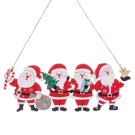 Craciun - Set 12 ornamente cu patru Moși Crăciun din lemn pictat cu baston brad cadou și stea
