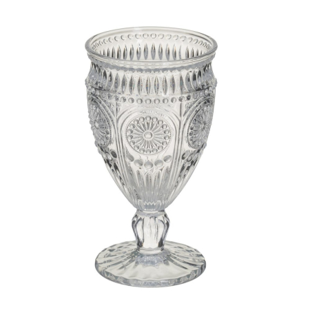 Colectia noua - Set de douăsprezece pahare de vin cu picior din sticlă, cu medalion floral în relief