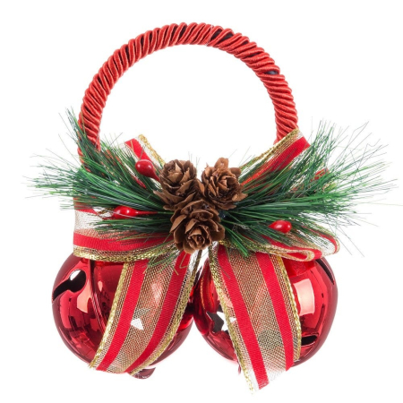 Obiecte decorative in Stil Clasic - Set 12 perechi de clopote roșii de ușă cu inel roșu crenguțe conuri de pin și fundă