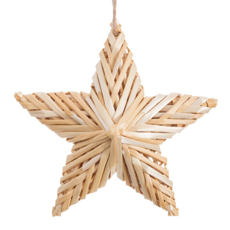 Obiecte decorative in Stil Festiv - Set 12 stele din paie cu cinci vârfuri late din fâșii lipite și șnur de iută pentru brad