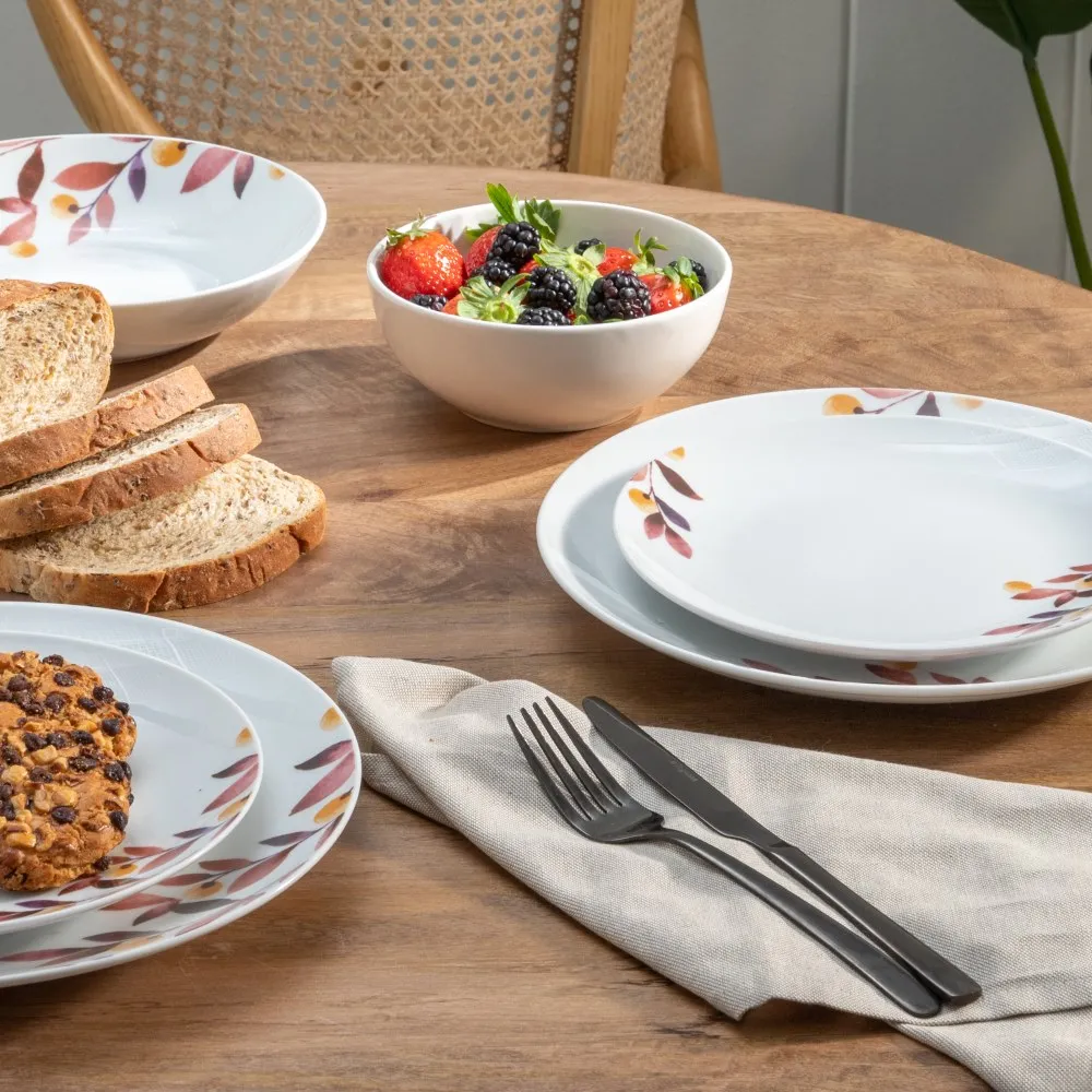 Set 18 Farfurii Portelan Albe Pictate cu Frunze - CreativDeco.ro [5]