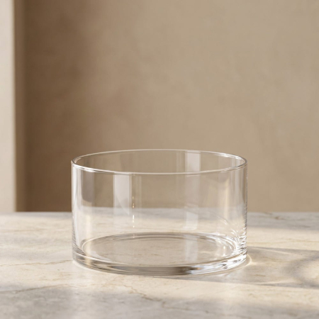 Obiecte decorative in Stil Contemporan - Set 2 boluri de masă din sticlă transparentă tăiată la cald cu perete drept și buza rotunjită