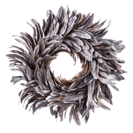 Craciun - Setul de 2 coronițe decorative argintii din pene 40 x 40 cm
