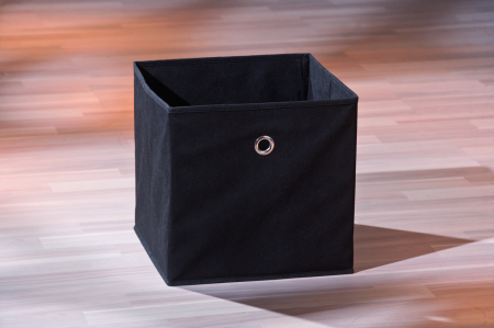 Obiecte decorative in Stil Contemporan - Set 2 coșuri cub din material textil negru cu inel metalic argintiu la mijlocul feței