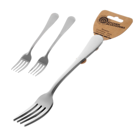 Minimalist - Set 2 furculițe de masă din oțel inoxidabil lucios cu patru dinți și mâner lat