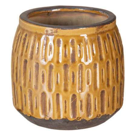 Ghivece, Vase Exterior - Set 2 ghivece decorative din ceramică muștar cu model liniar