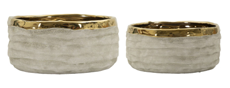 Titlu imagine principală: Set 2 ghivece decorative gri și auriu din ceramică cu textură naturală