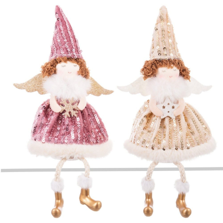 Scandinav - Set 2 îngeri așezați din textil în două modele roz și auriu cu aripi aurii și paiete