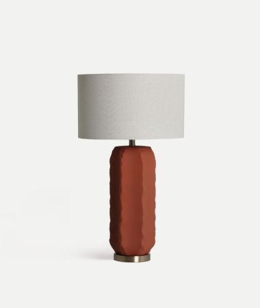 Veioze, Lampi de Birou - Set 2 lămpi de masă din ceramică terracotta ARGILA – set de lămpi cu abajur din in alb