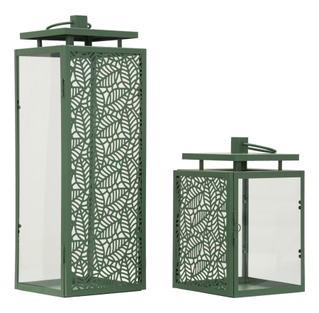 Felinare - Set 2 lanterne verzi metal mâner geam sticlă