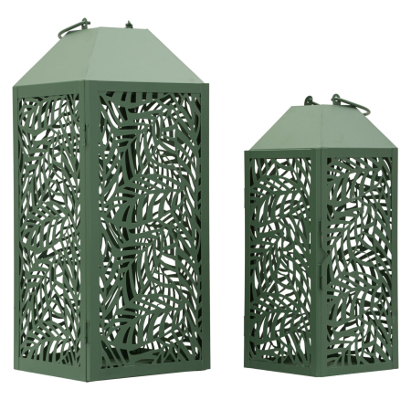 Felinare - Set 2 lanterne verzi metal model perforat