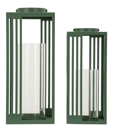 Felinare - Set 2 lanterne verzi metal linii verticale