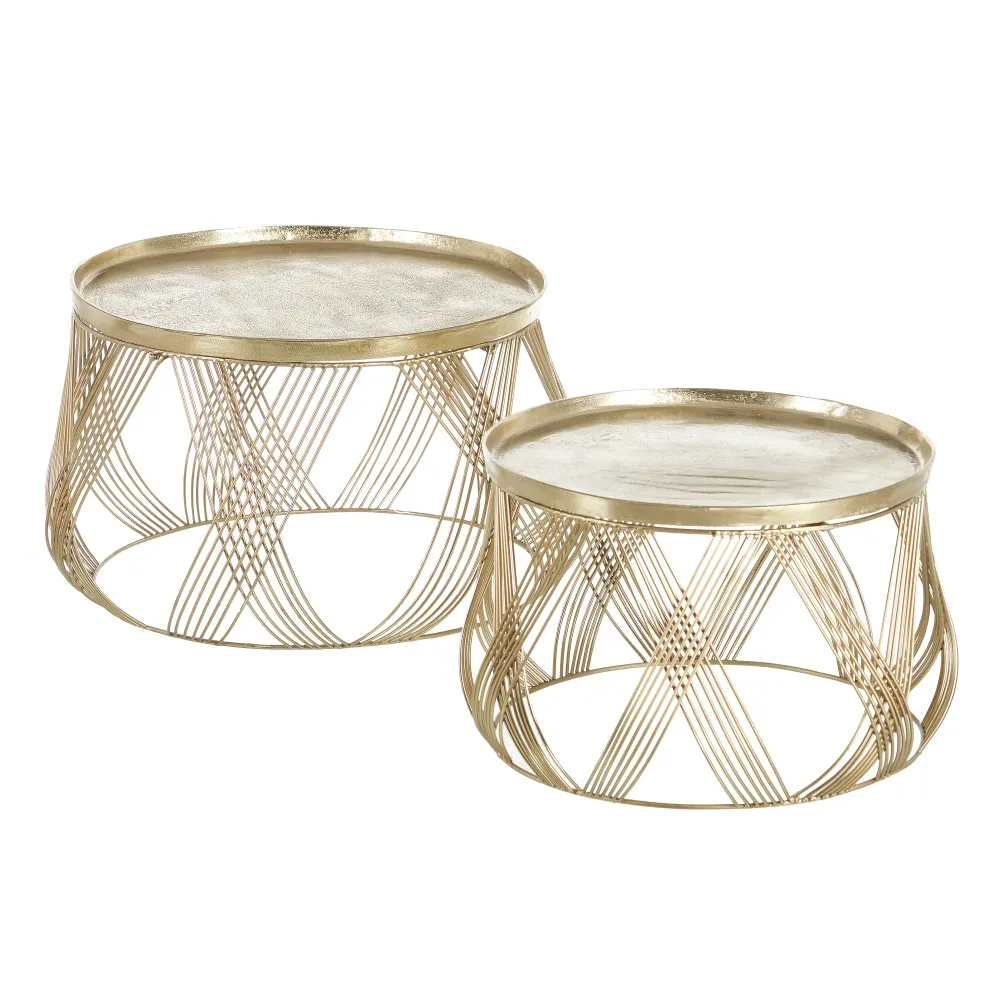 Masute Cafea - Set 2 masute cafea metal auriu, aluminiu-creativdeco.ro