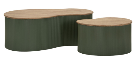 Mobilier - Set 2 masute cafea verde maro din lemn si metal pentru living sau lounge