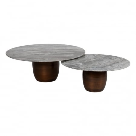 Set masute marmura cupru metal oval, blat rotund alb venaturi gri [2]