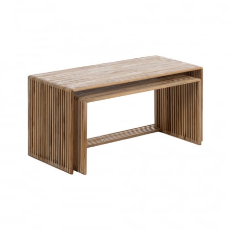 Set masute nesting tec reciclat, lemn natur, lamele verticale [3]