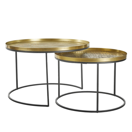 Mese - Set măsuțe de cafea rotunde din metal cu blat aspect alamă antichizată