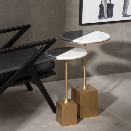 Set Masute Laterale Alb Negru CreativDeco - Blaturi Bicolore si Picioare Auriu [1]