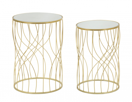 Masute Laterale - Set 2 masute laterale aurii cu oglinda-Line | creativdeco.ro
