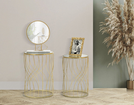 Set 2 masute laterale aurii cu oglinda-Line | creativdeco.ro [1]
