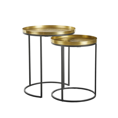 Mese - Set măsuțe laterale rotunde din metal cu blat aspect alamă antichizată