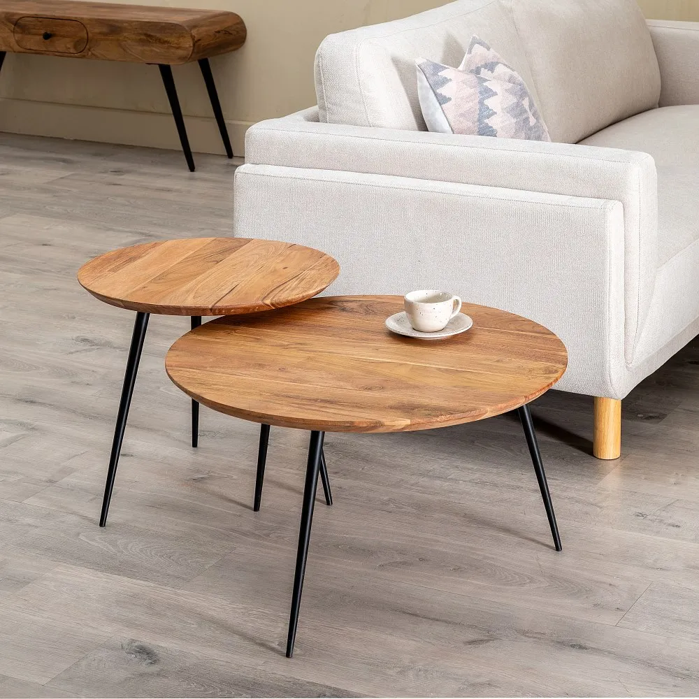 Set 2 Masute Lemn Natural, Metal Negru - CreativDeco.ro [2]