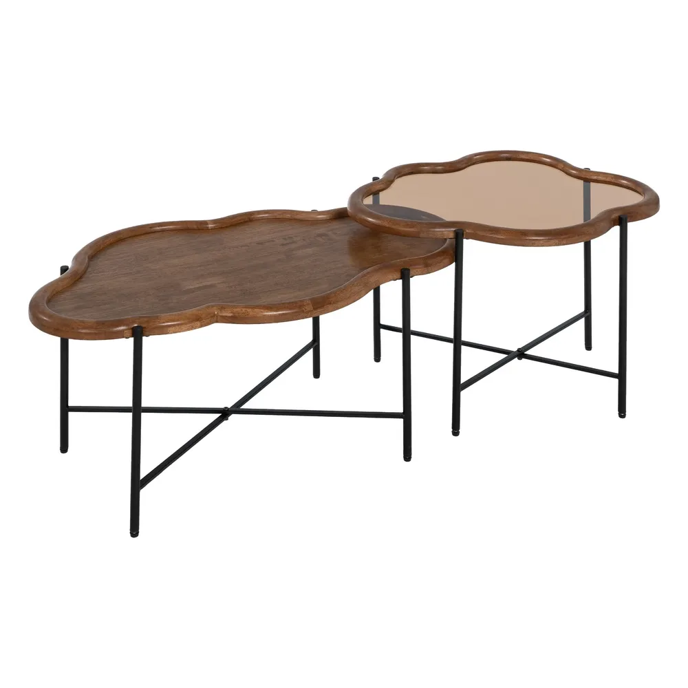 Masute Cafea - Set 2 masute sufragerie, lemn sticla metal, maro negru