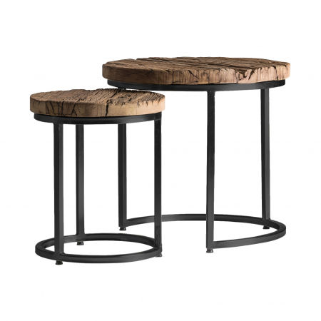 Mobilier - Set mese auxiliare industriale lemn tec|Mese versatile