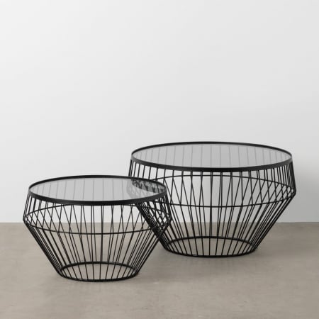 Mese - Set mese cafea Ixia – structură conică metalică, sticlă securizată