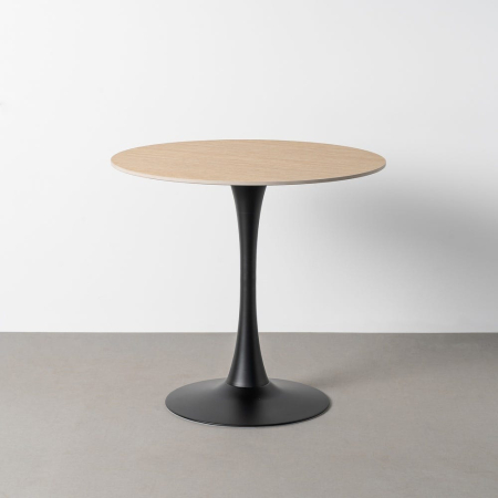 Mese - Set 2 mese rotunde bej din piatra sinterizata cu structura metalica neagra 80x80x75 cm