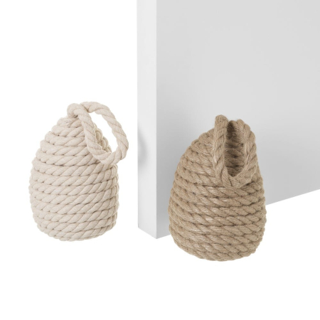 Stil de design - Set de două opritoare din frânghie împletită în formă de ou, crem și natural