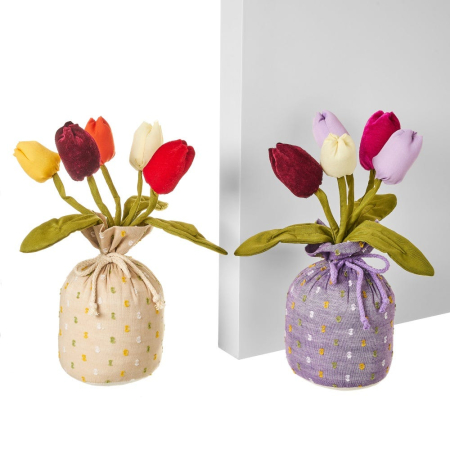 Colectia noua - Set de două opritoare în formă de buchet de lalele în săculeț crem și liliachiu