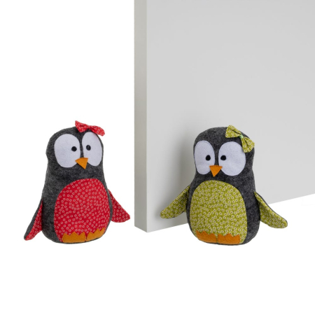 Colectia noua - Set de două opritoare în formă de pinguini gri antracit cu burtă țesută colorată