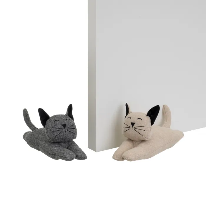 Opritoare pentru usi - Set 2 opritoare de ușă textile în formă de pisici bej și gri