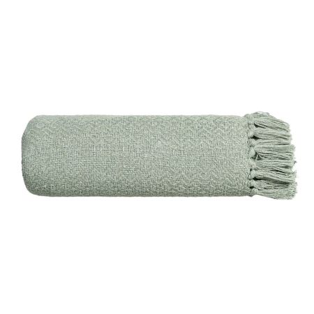 Set 2 pături verde salvie din bumbac și stofă cu franjuri 125 x 150 cm