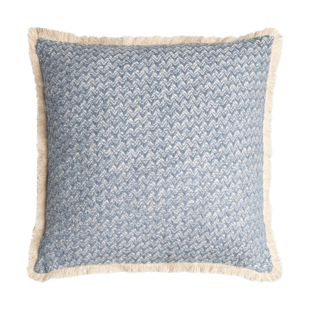 Textile - Set 2 perne decorative albastre cu franjuri crem și model chevron țesut pe fundal alb