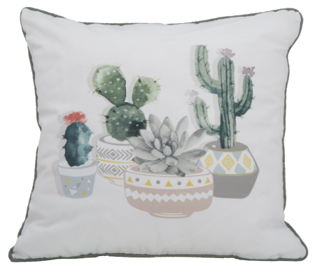 Mediteranean - Set 2 perne decorative albe cu cactus înalt, cactus înflorit în acuarelă și ghivece geometrice