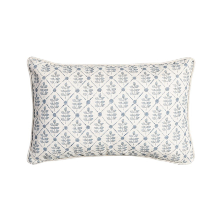 Textile - Set 2 perne decorative dreptunghiulare alb cu albastru, bumbac si in, imprimeu frunze 45 x 30 cm