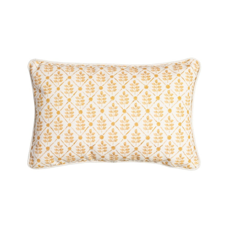 Textile - Set 2 perne decorative dreptunghiulare alb cu galben, bumbac si in, imprimeu frunze 45 x 30 cm